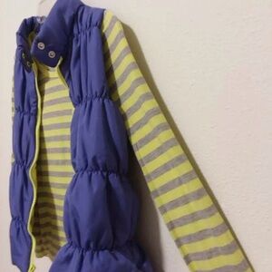 Y2K set girls L green and grey stripe shirt with a purple and green vest